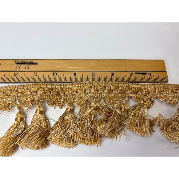 Golden Fringe Trim Tassel Border Fabric 2 yards 20" Sewing Home Décor Craft Vtg - Picture 7 of 13